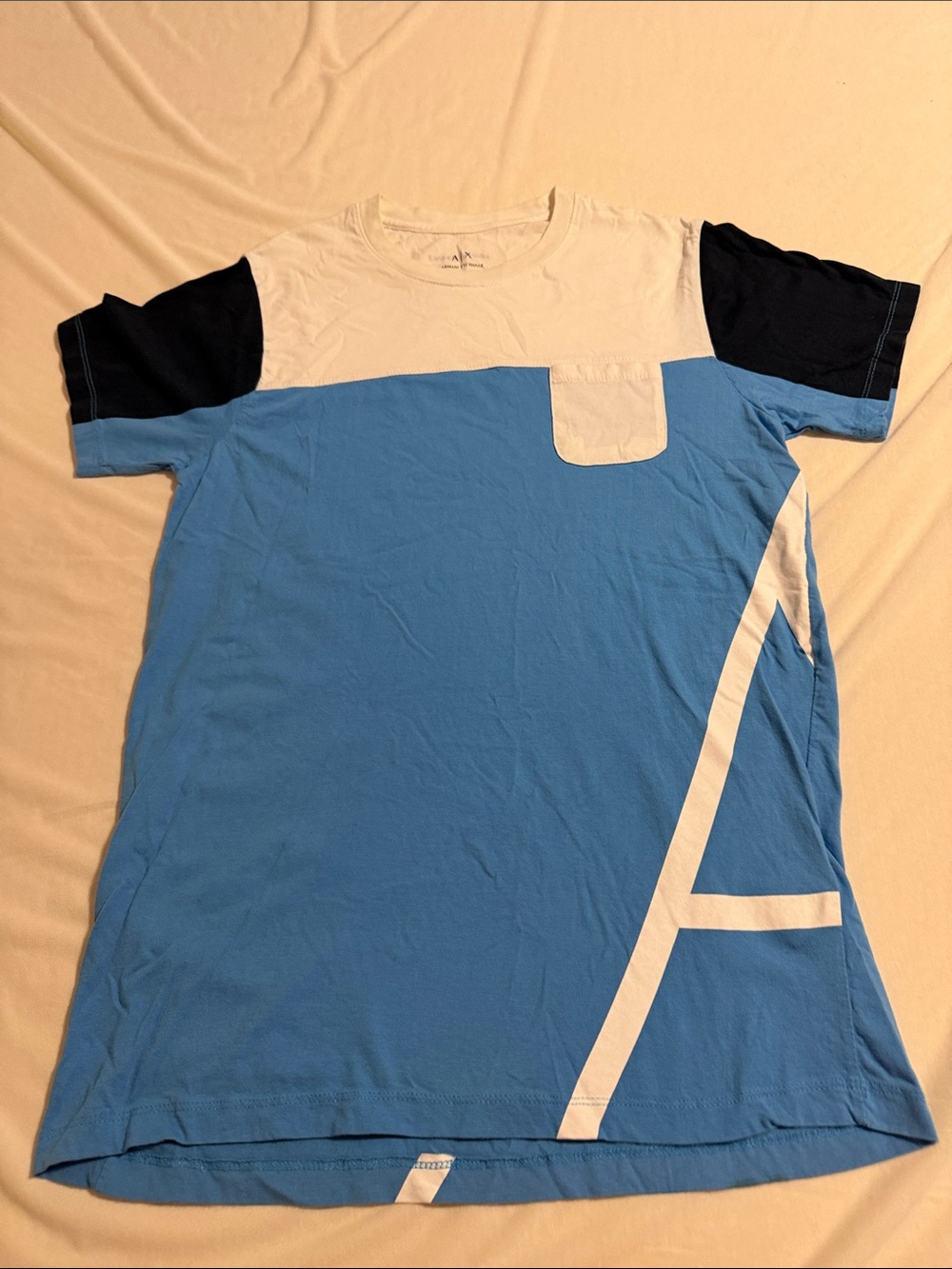 Armani Exchange Blue, White & Black Colorblock Short Sleeve Tee